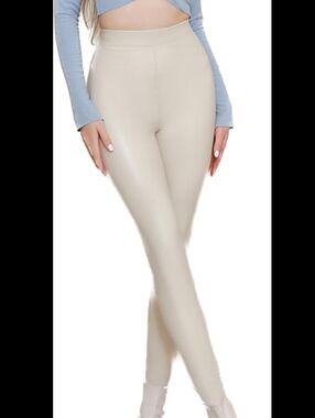 Splendid Vegan Leather High-Waist Cream Leggings for Women